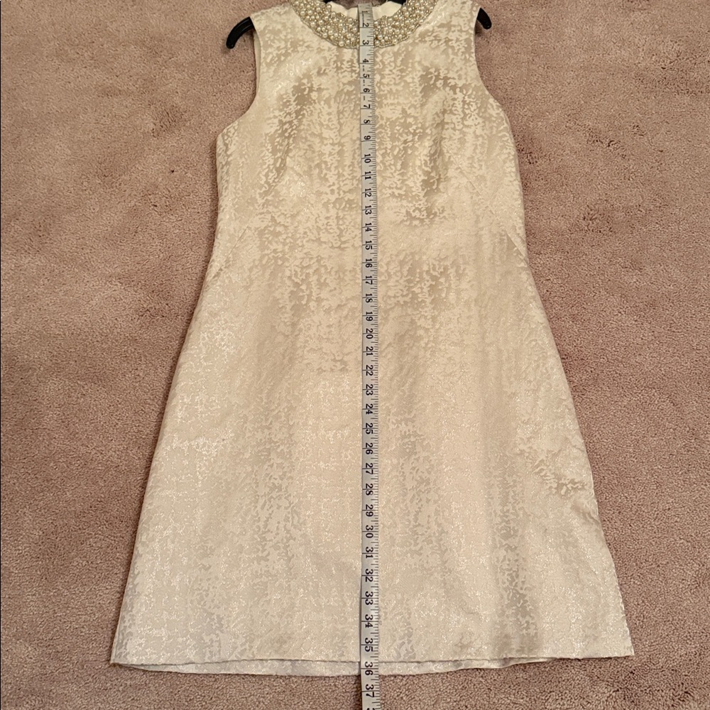 Eliza J Cream A-Line Dress with Embellished Mock Neck - Picture 4 of 4